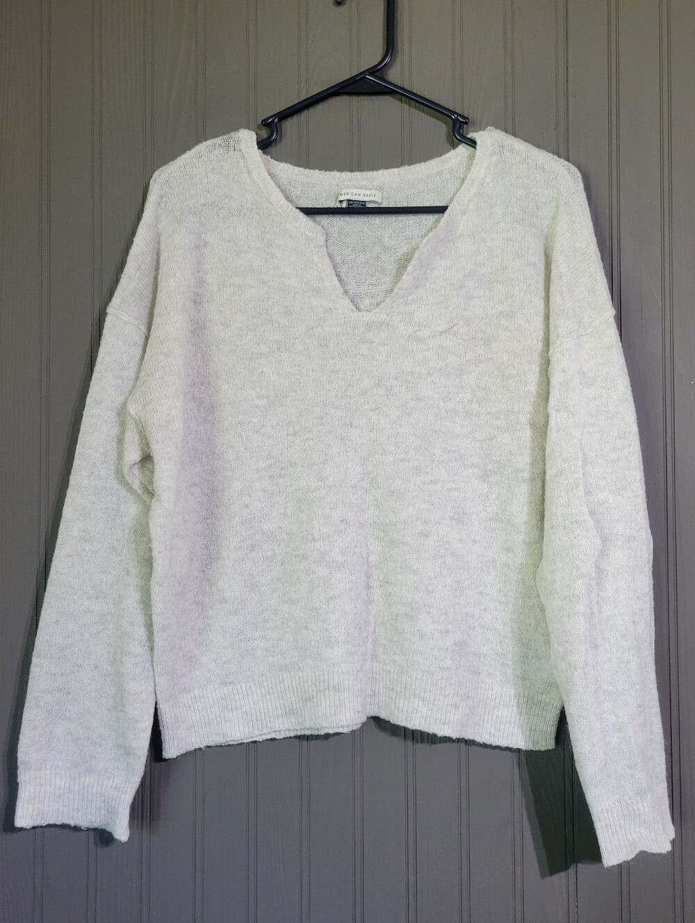 American Eagle Oversized Long Sleeve Sweater V-Neck Light Gray Women's XS
